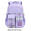Helles lila Kinderrucksack mit lila Riemen und karierten Akzenten