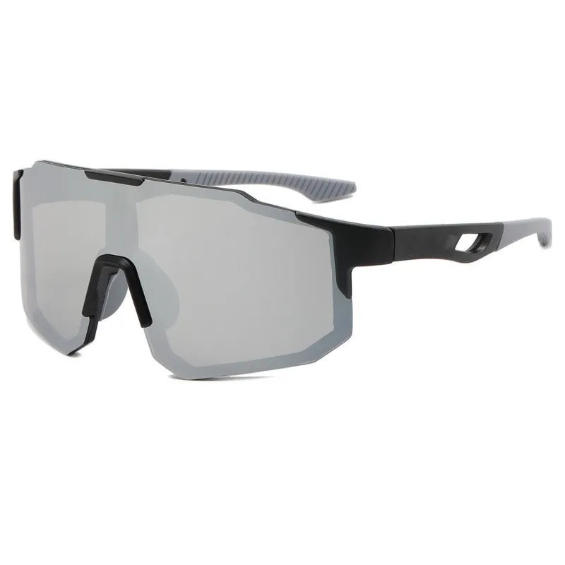 Gafas de ciclismo grises con monturas negras y brazos ajustables