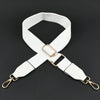 White canvas cotton bag strap with gold-toned metal hooks shown against a dark background.