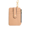 A light beige silicone PU leather key chain wristlet wallet with a gold-tone clasp.