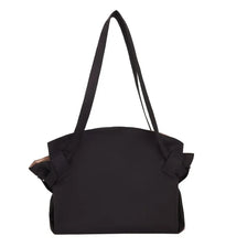 Bolso convertible negro de dos en uno con tirantes largos, mostrado contra un fondo blanco.