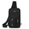 Black adjustable crossbody sling bag with a padded strap and zippered pocket