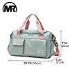 Helle mintgrüne wasserdichte Segeltasche mit rosa Riemen und Taschen.