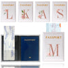 Elegant PU travel passport holder featuring initial letters L, K, A, and M on individual passport covers.