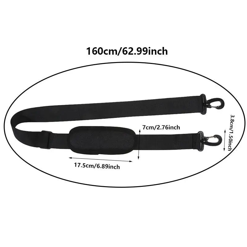 Black adjustable nylon shoulder strap measuring 160cm long and 17.5cm wide