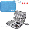 Two blue portable digital organizer storage pouches, one zippered and one open for accessories.