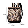 A black and beige leopard print insulated cooler backpack with a black strap and zippered top.