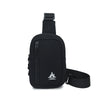 Black nylon sling crossbody bag with a strap and zipper.