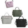 Three versions of a durable insulated lunch bag in pink, olive green, and black.