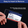 A hand is inserting a thin offset design medical card insert into a plastic sleeve for easy insertion and removal.