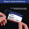 A hand is inserting a thin offset design medical card insert into a plastic sleeve for easy insertion and removal.