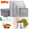 A stack of 50 insulated thermal food delivery bags with aluminum foil lining, shown next to a person preparing food.