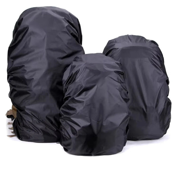 Schwarzer, strapazierfähiger Outdoor-Campingrucksack-Regenhülle, gefaltet oder gerollt.