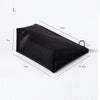 Black portable mesh cosmetic storage pouch shown from the side with dimensions 21cm long and 7cm high.
