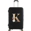 Black premium elastic luggage protective cover with a gold initial K design