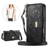 Black zippered leather crossbody phone wallet case for iPhone with gold hardware