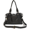 Schwarze Vintage-PU-Leder-Tasche mit mehreren Reißverschlüssen und Lederriemen.