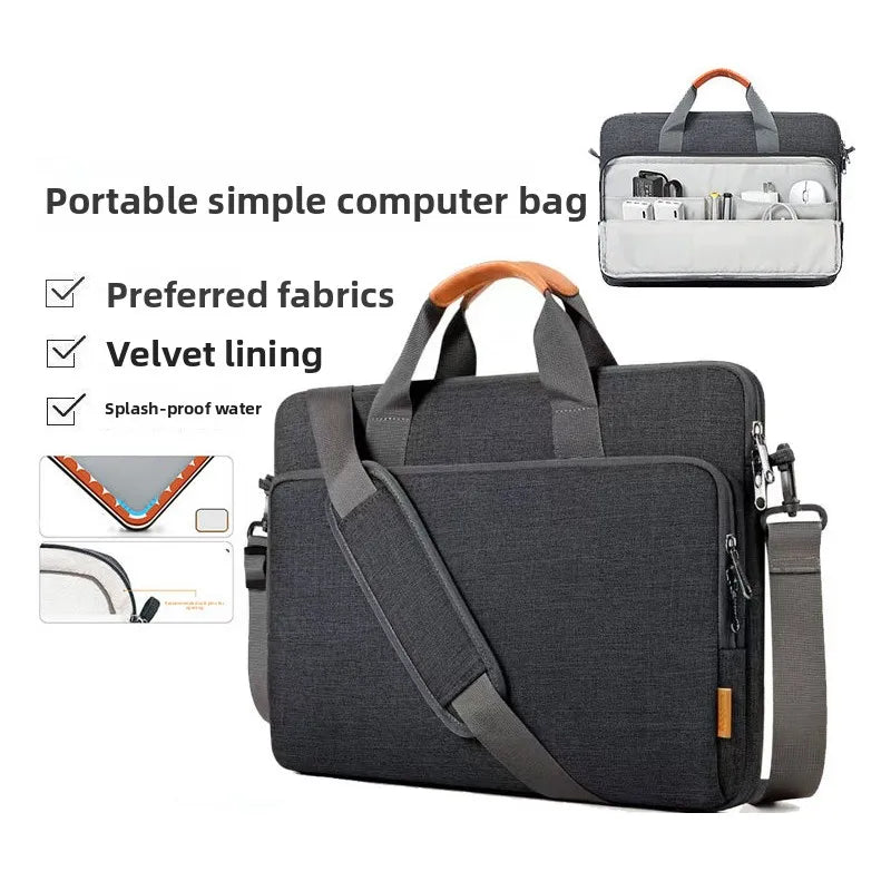 Sac à ordinateur portable gris foncé avec rembourrage et anses, montré à côté d'une version plus petite.