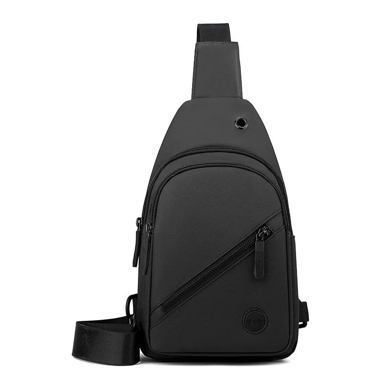 A black lightweight nylon crossbody sling bag shown from the back.