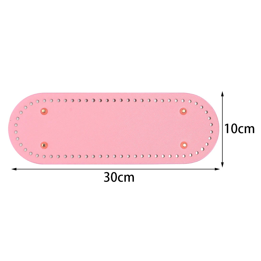 Pink oval PU leather bag base with pre-punched holes for crochet and knitting