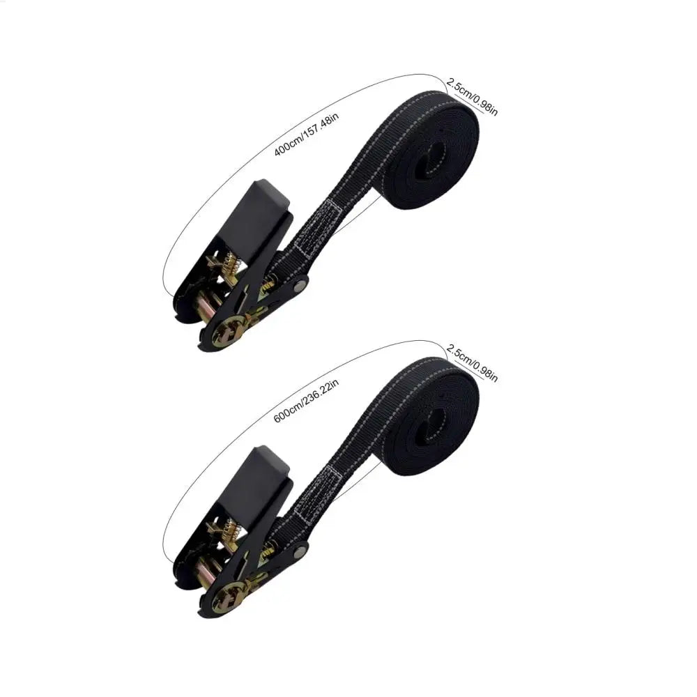 Two heavy duty ratchet tie-down straps are shown, measuring 400cm and 600cm.