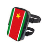 A black adjustable PU waist pouch featuring the flag of São Tomé and Príncipe on a red, green, and yellow background.