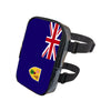 A dark blue pouch with a Union Jack design is shown attached to a black strap.
