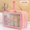 Large pink double-layer clear and dry wash bag with pink straps and a transparent window.