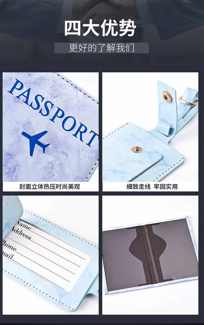 Porta documentos de cuero PU azul claro con diseño plegable y cubierta de plástico transparente.