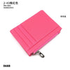 A pink genuine leather zipper card holder with a silver clasp.