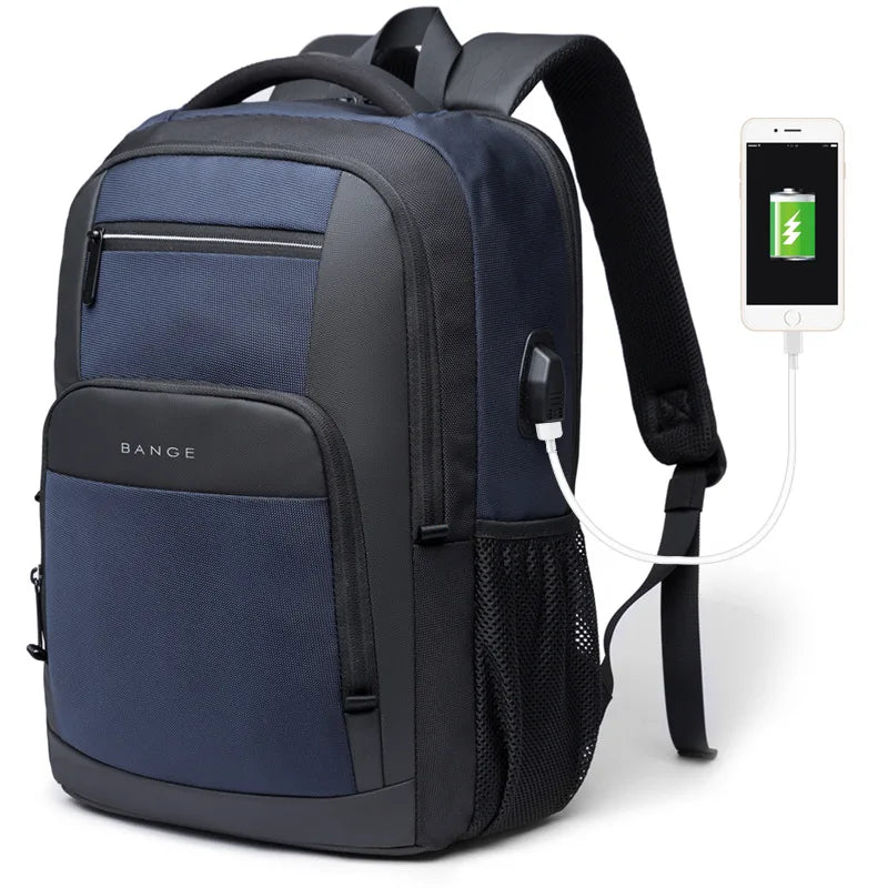 Dunkelblaue wasserdichte Reise-Rucksack mit Laptopfach und Ladekabel