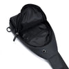 Black men's adjustable chest crossbody sling bag shown from the top view