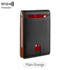 A black men's wallet with a leather exterior and an orange accent, shown against a white background.