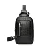 Black men's geometric pattern crossbody bag with a zipper closure