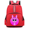 A bright red cartoon anime backpack featuring a pink character design.