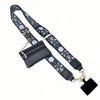 Black patterned lanyard with a detachable black leather wallet and clip.