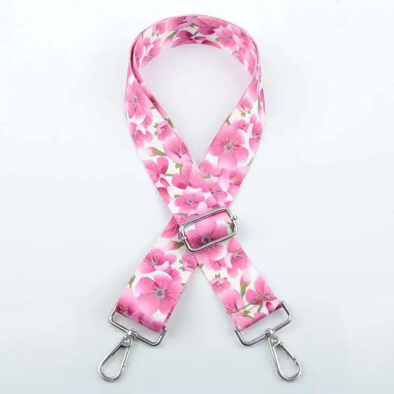 Pink floral patterned adjustable crossbody strap for handbags