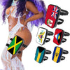 A collection of adjustable PU waist pouches featuring various national flags and designs for carnival and festival wear.