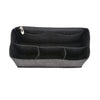 A dark gray felt insert liner designed for handbags, showing multiple compartments.