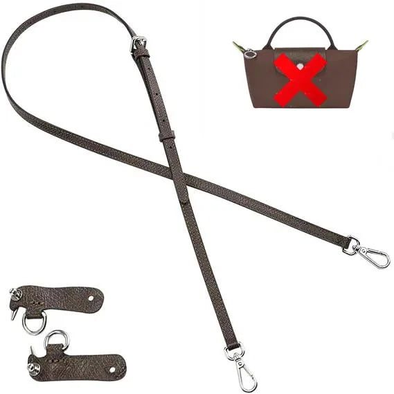 A brown leather crossbody strap with a rectangular pouch featuring a red cross design.