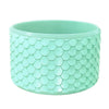 A light mint green silicone boot sleeve designed to fit water bottles.