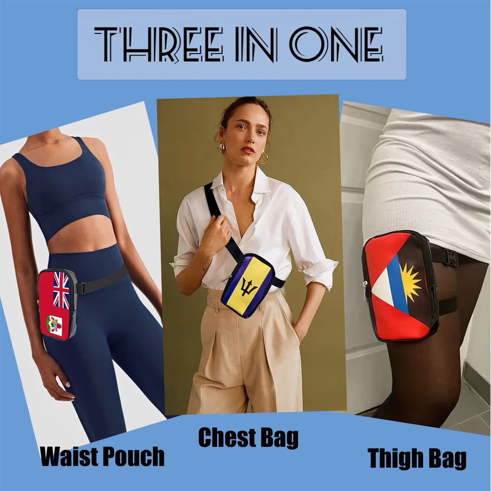 Three in one set of waist, chest, and thigh bags for festival wear