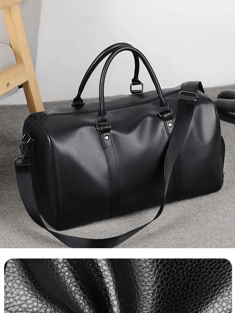 Maleta de viaje retro de cuero negro para motocicleta PU con asas y correas