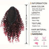 A bundle of black mix burgundy kinky curly hair extensions with a drawstring.