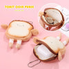 A plush cartoon toast bread shaped coin key bag with an open flap revealing a white item.