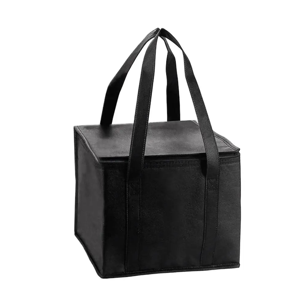 Black reusable insulated cooler bag with handles