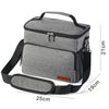 Gray insulated thermal lunch bag with a carrying strap and zippered compartment.
