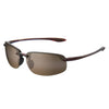 Brown rimless polarized sports sunglasses with a dark brown lens and temple