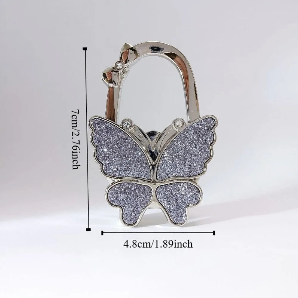 Silver foldable butterfly shaped hook for handbags