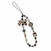 Leopard print bowknot phone lanyard featuring heart-shaped beads and a leather cord.